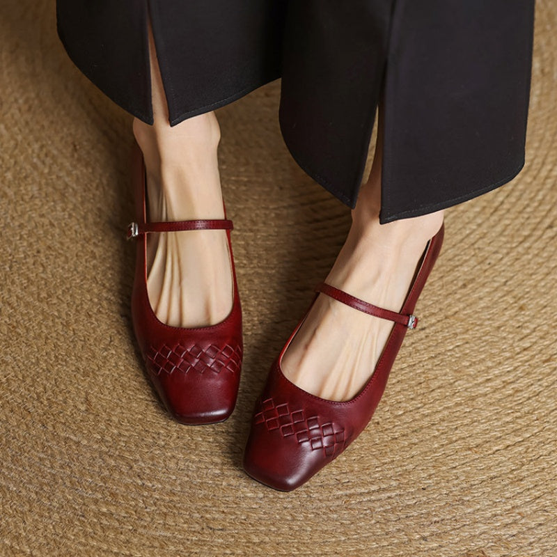 Mabel | Square-Toe Woven-Detail Mary Jane Flats