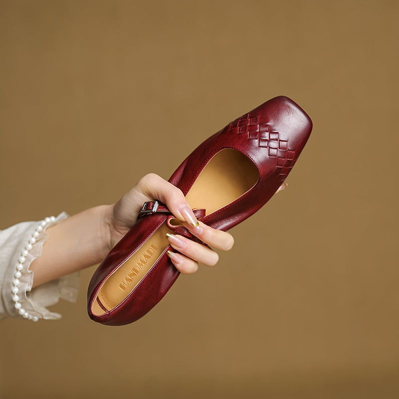 Mabel | Square-Toe Woven-Detail Mary Jane Flats
