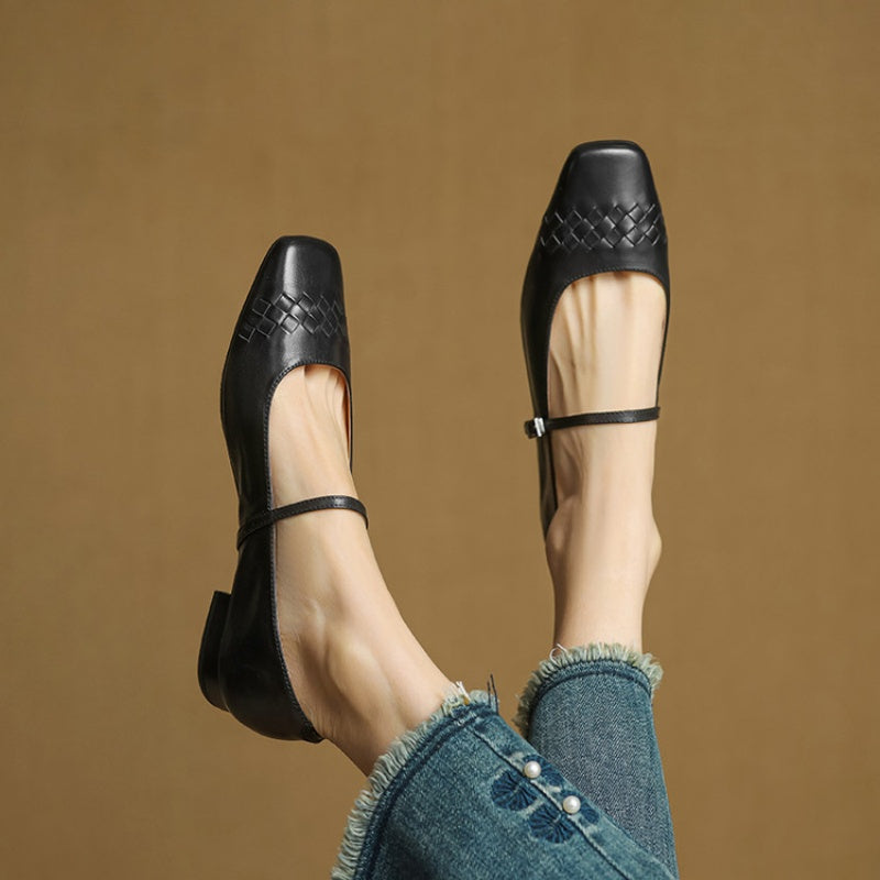 Mabel | Square-Toe Woven-Detail Mary Jane Flats