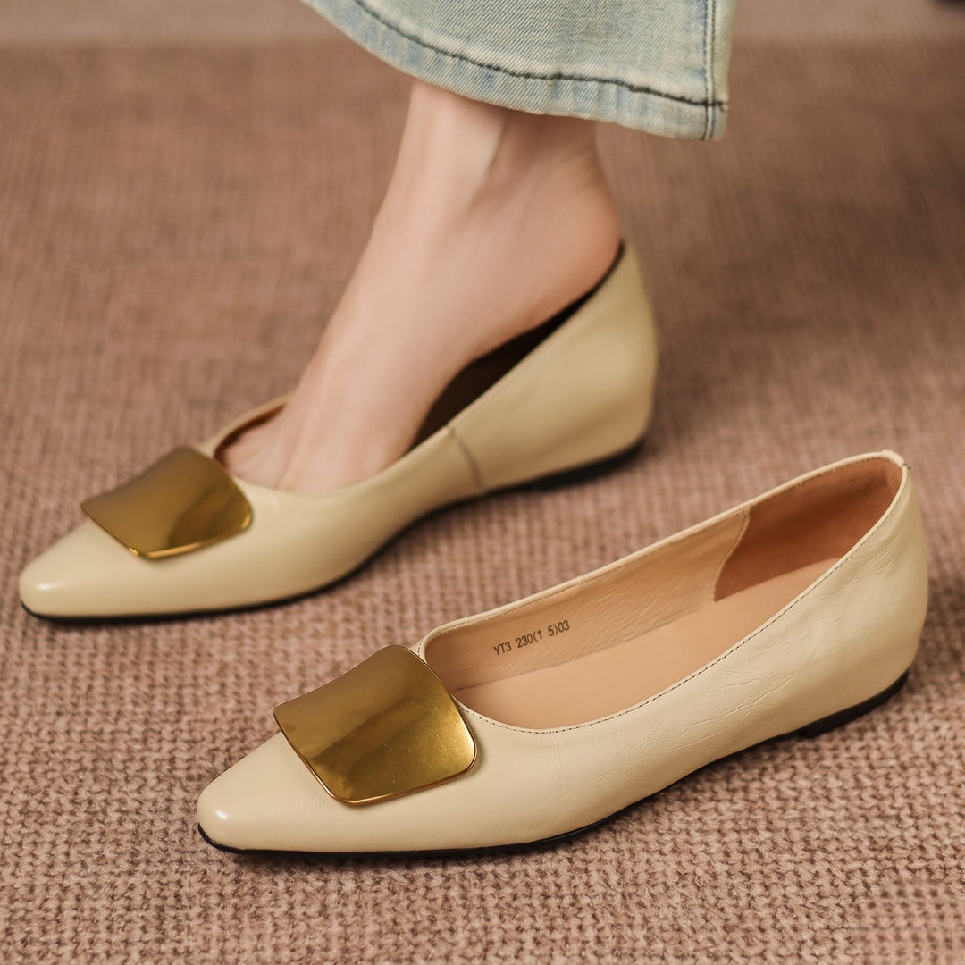 Simone | Gold-Buckle Pointed-Toe Flats