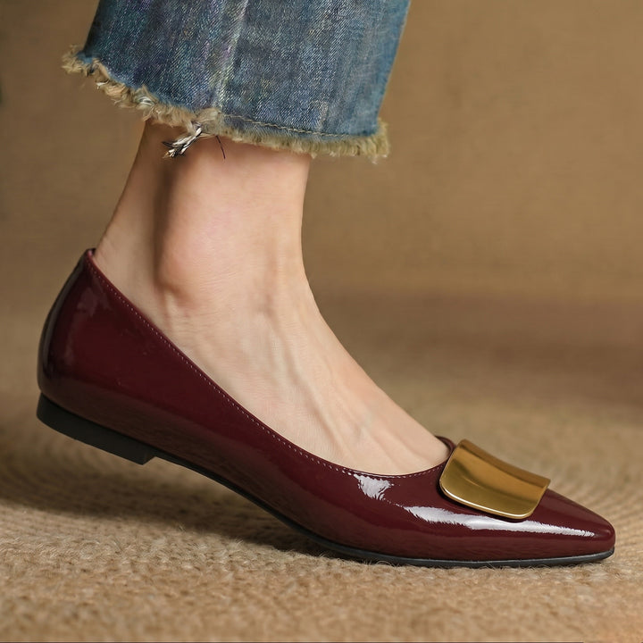Simone | Gold-Buckle Pointed-Toe Flats