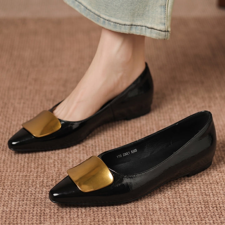 Simone | Gold-Buckle Pointed-Toe Flats