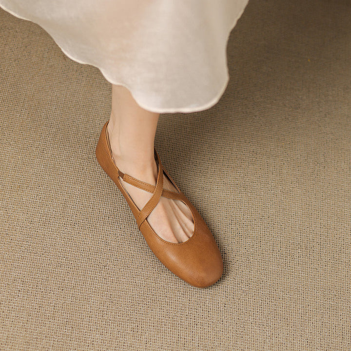 Elsie | Cross-Strap Round-Toe Ballet Flats