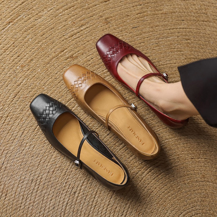 Mabel | Square-Toe Woven-Detail Mary Jane Flats
