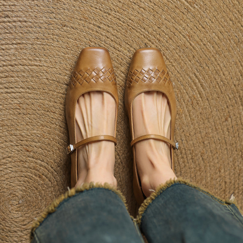 Mabel | Square-Toe Woven-Detail Mary Jane Flats