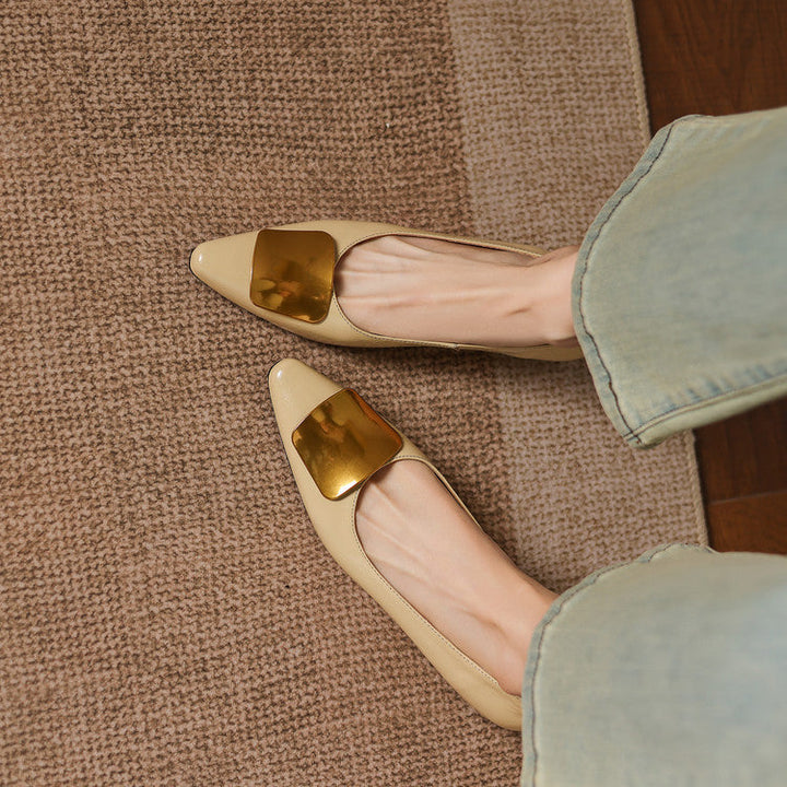 Simone | Gold-Buckle Pointed-Toe Flats