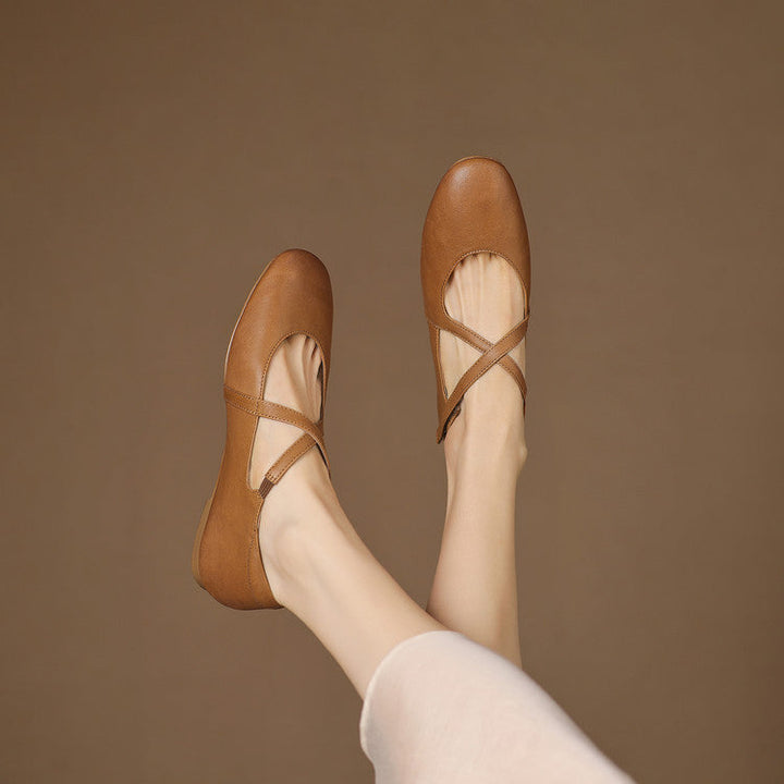 Elsie | Cross-Strap Round-Toe Ballet Flats