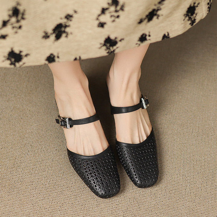 Fenella | Cut-Out Buckle-Strap Block-Heel Mules