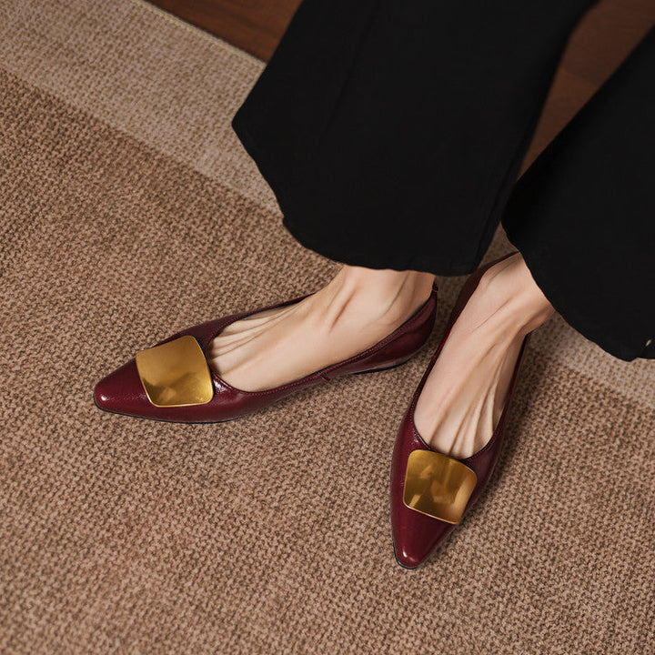 Simone | Gold-Buckle Pointed-Toe Flats