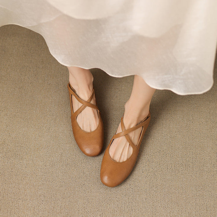 Elsie | Cross-Strap Round-Toe Ballet Flats