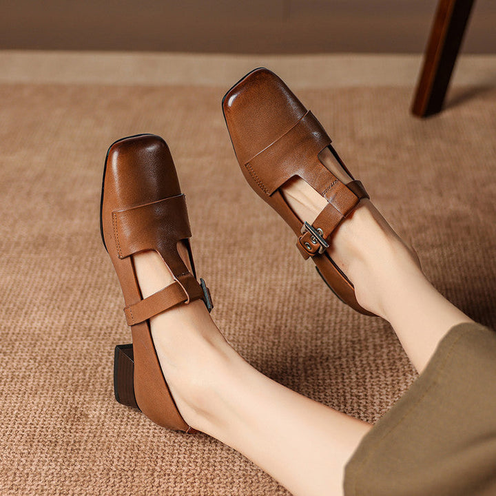 Flora | Square-Toe T-Bar Block-Heel Shoes
