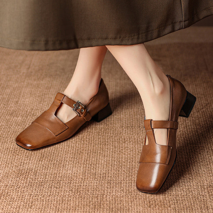 Flora | Square-Toe T-Bar Block-Heel Shoes