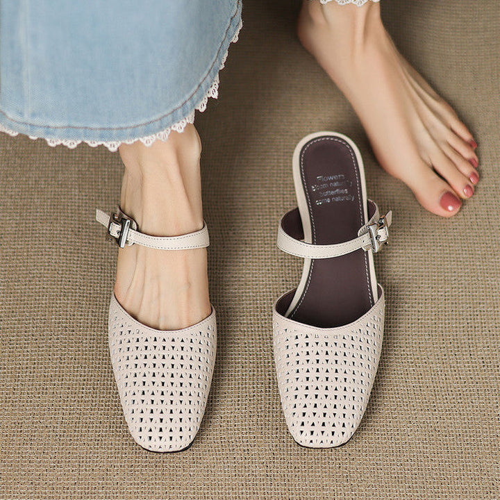 Fenella | Cut-Out Buckle-Strap Block-Heel Mules