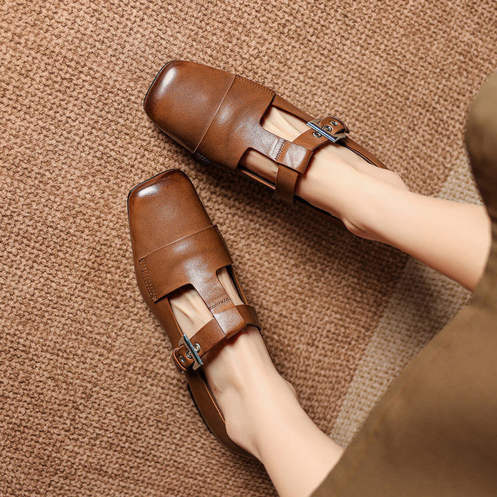 Flora | Square-Toe T-Bar Block-Heel Shoes