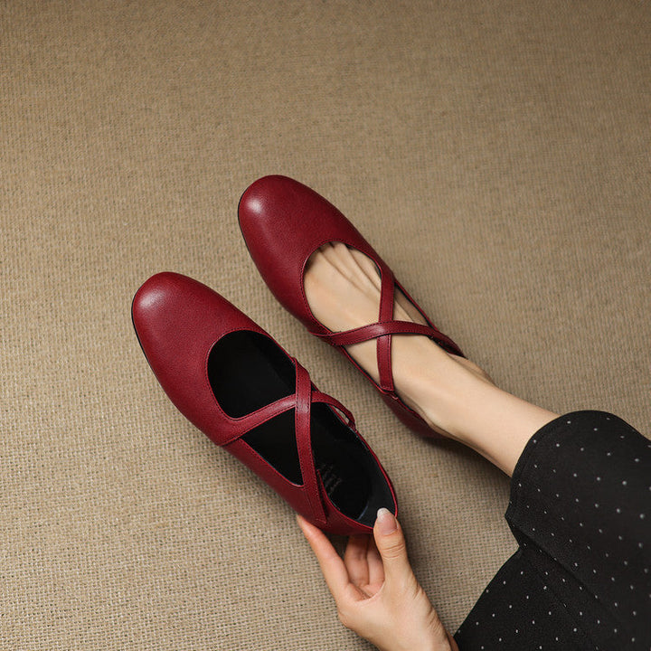 Elsie | Cross-Strap Round-Toe Ballet Flats