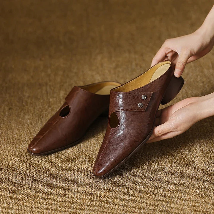 Hilda | Pointed-Toe Cut-Out Block-Heel Mules