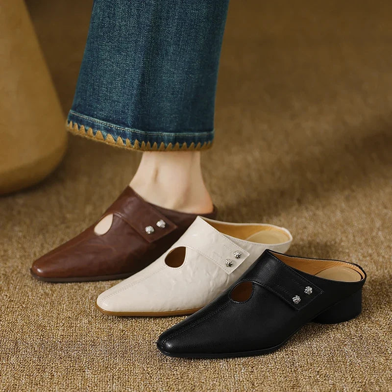 Hilda | Pointed-Toe Cut-Out Block-Heel Mules