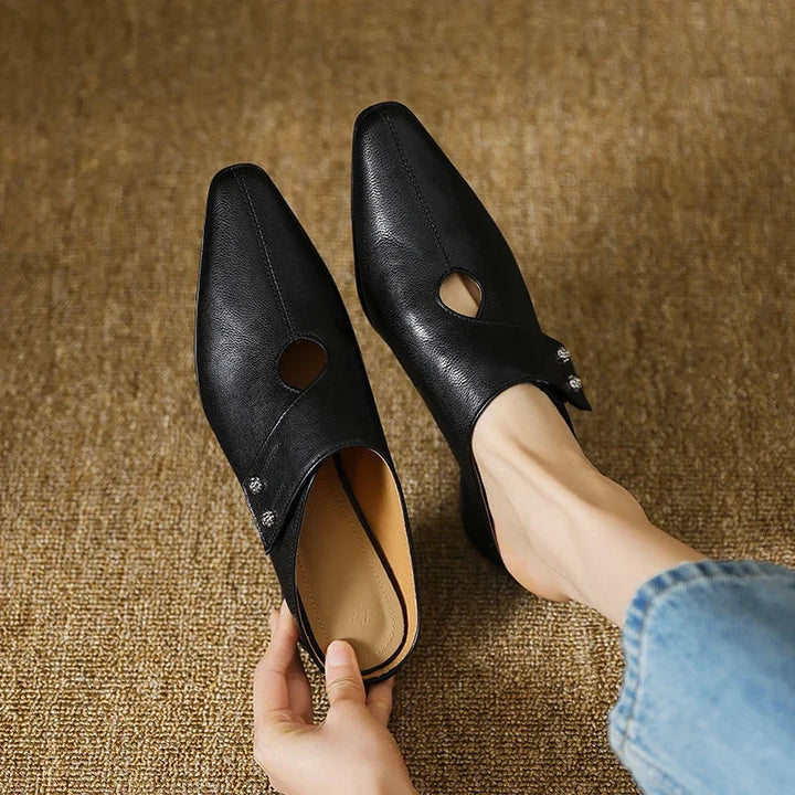 Hilda | Pointed-Toe Cut-Out Block-Heel Mules