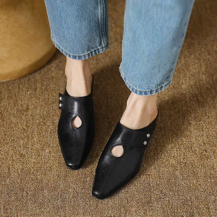 Hilda | Pointed-Toe Cut-Out Block-Heel Mules