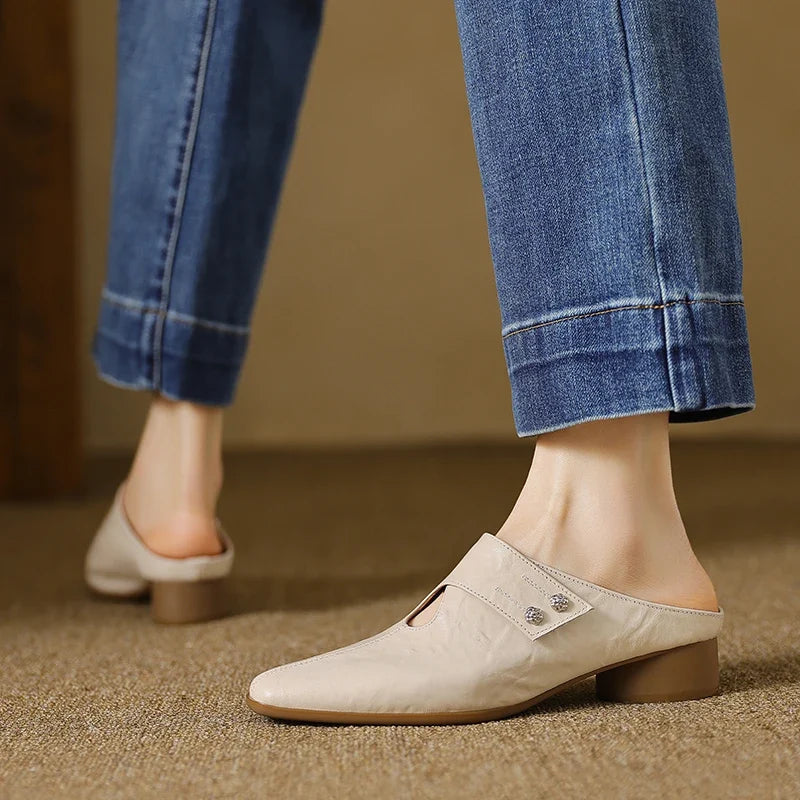 Hilda | Pointed-Toe Cut-Out Block-Heel Mules