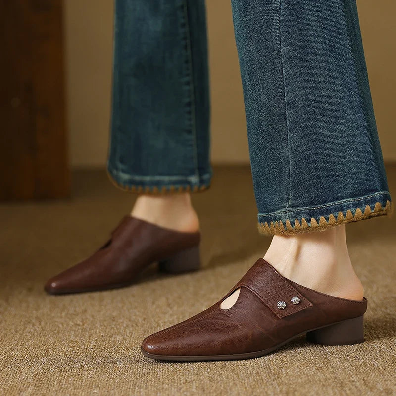 Hilda | Pointed-Toe Cut-Out Block-Heel Mules