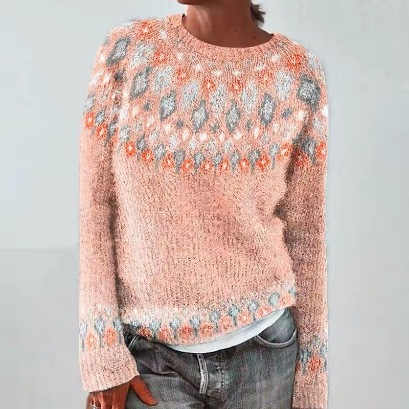 Yolande | Fair Isle Crew Neck Knit Sweater