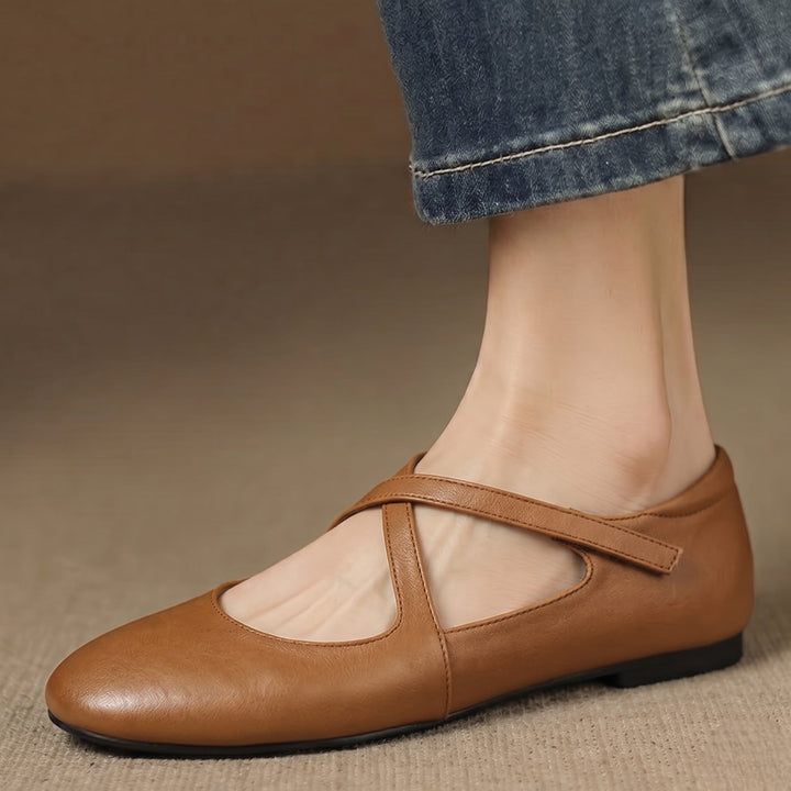 Elsie | Cross-Strap Round-Toe Ballet Flats