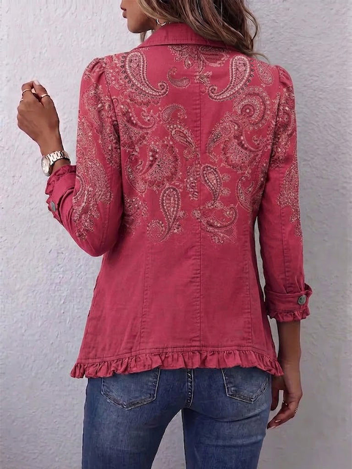 Philippa | Raspberry Paisley Ruffle-Edge Jacket