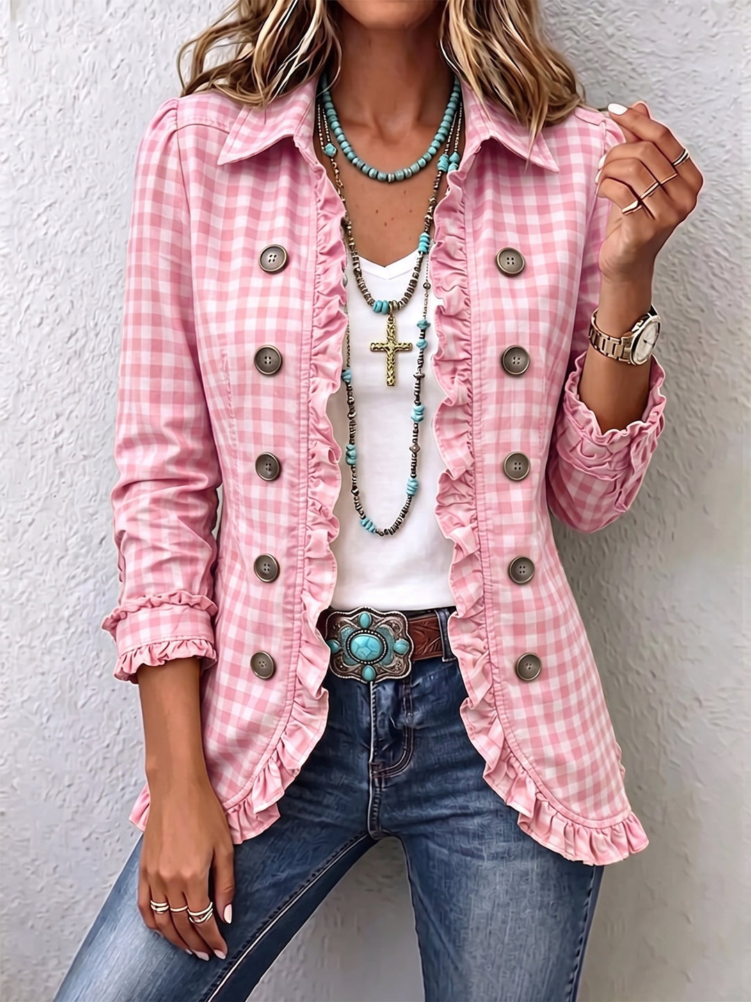 Matilda | Gingham Check Frill-Trim Jacket