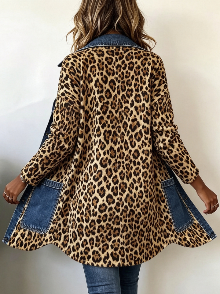 Josephine | Long Leopard Print Denim Jacket