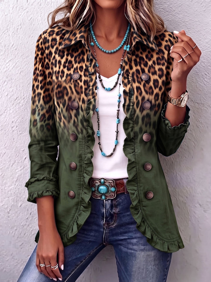 Kenya | Leopard-to-Turquoise Ombré Ruffle Blazer