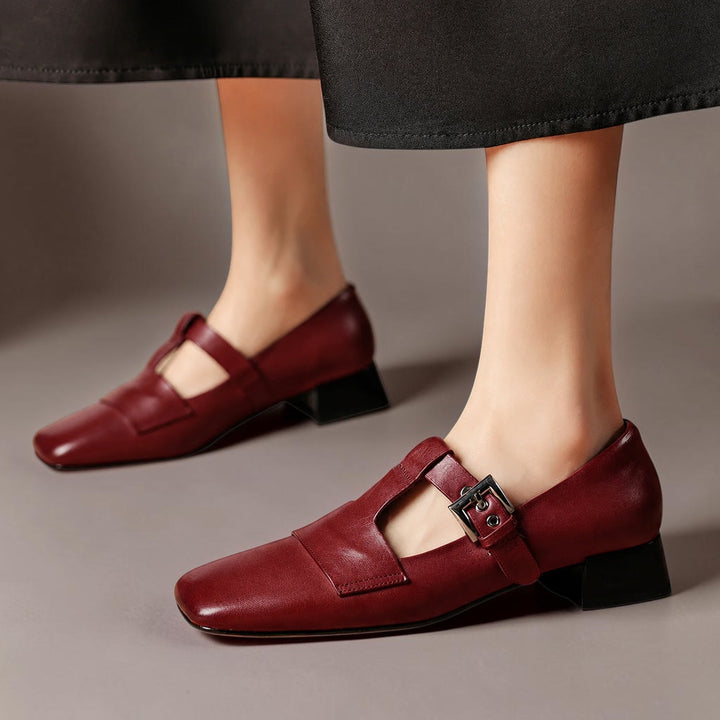 Flora | Square-Toe T-Bar Block-Heel Shoes