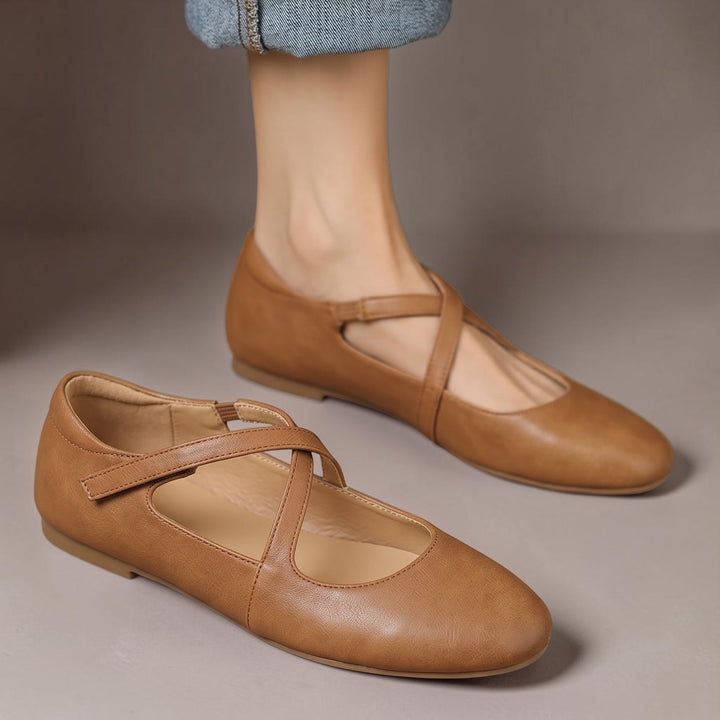 Elsie | Cross-Strap Round-Toe Ballet Flats