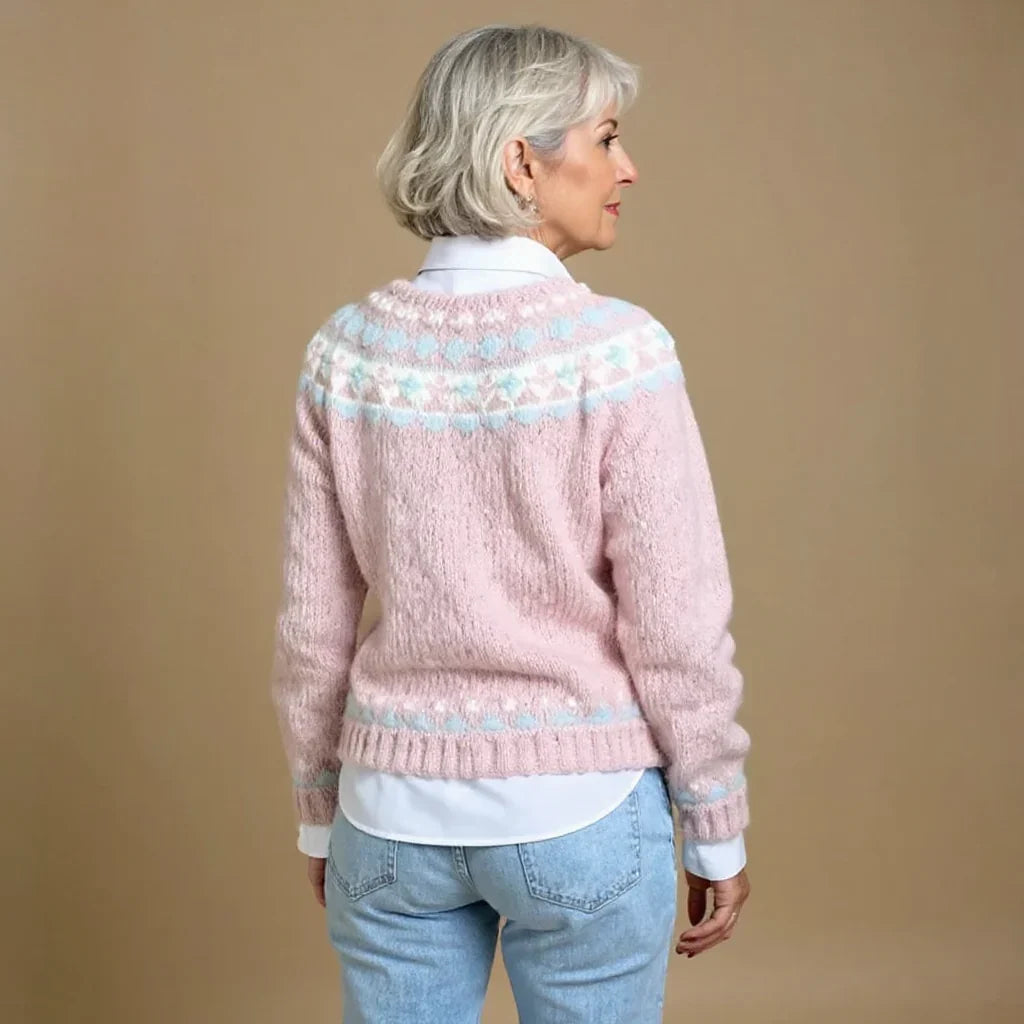 Zita | Fair Isle Knit Button-Front Long Sleeve Cardigan