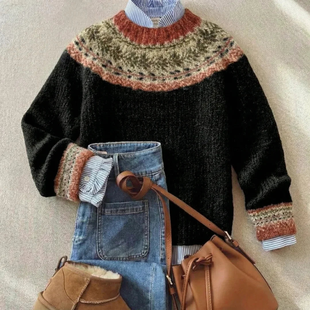 Yara | Fair Isle Nordic Crew Neck Knit Sweater