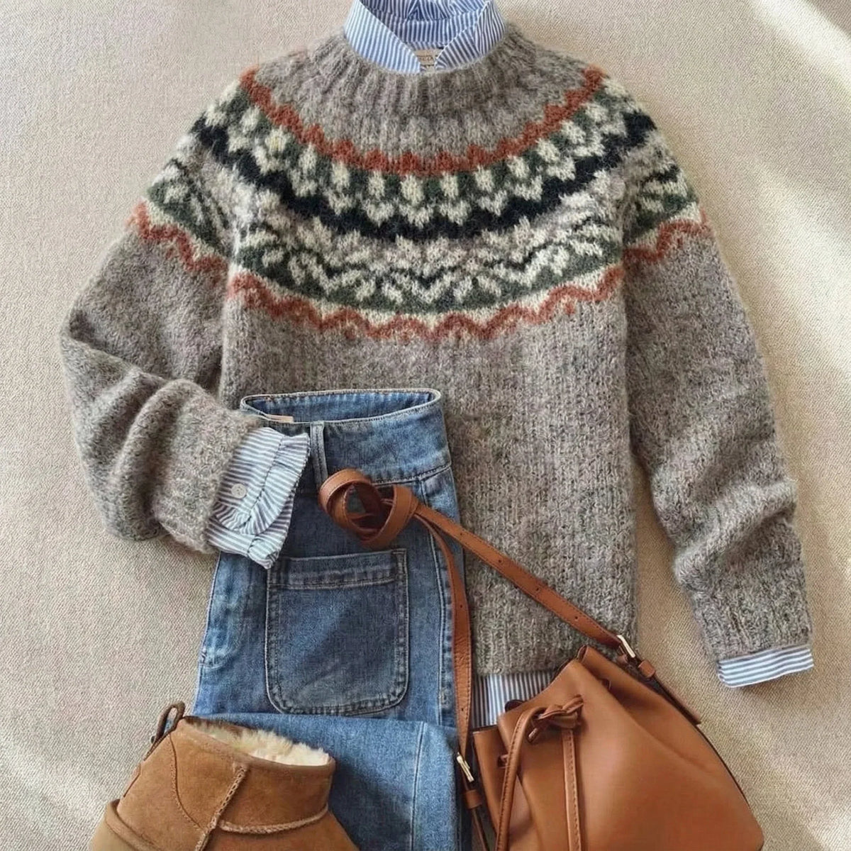 Yara | Fair Isle Nordic Crew Neck Knit Sweater