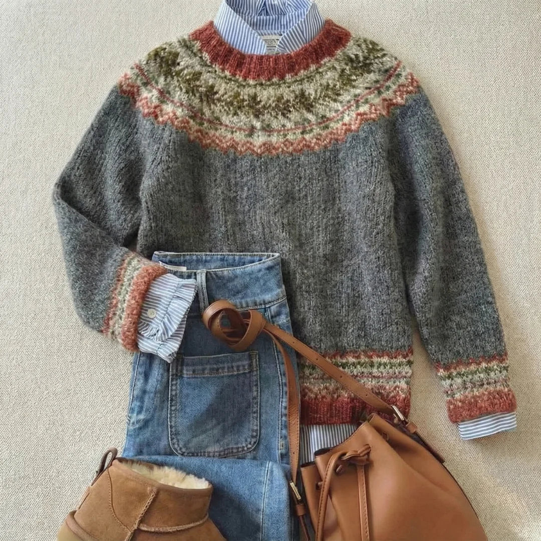 Yara | Fair Isle Nordic Crew Neck Knit Sweater